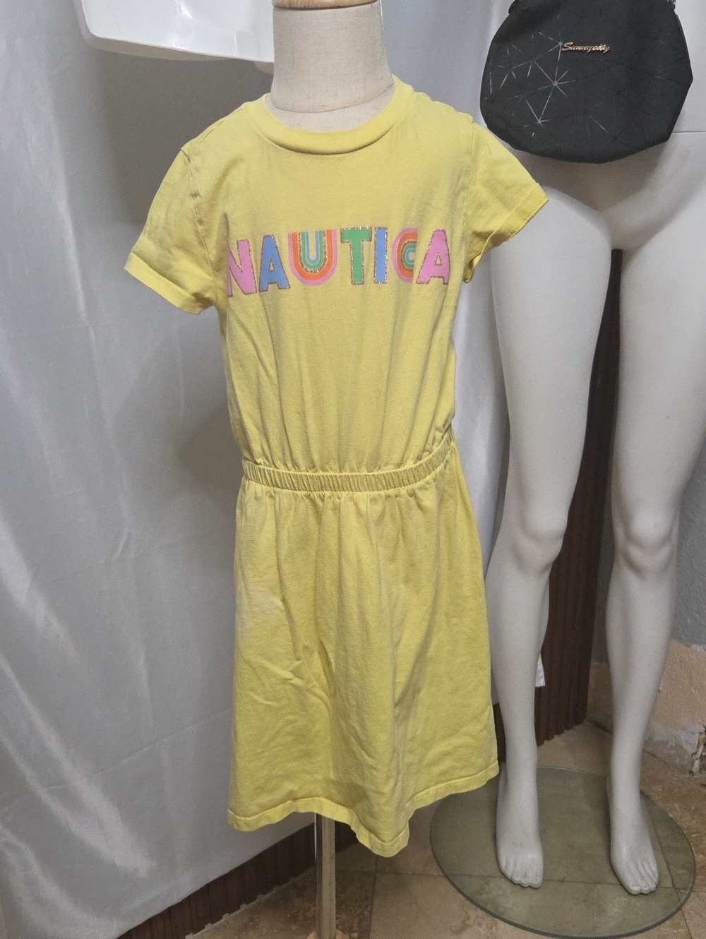 Nautica Yellow Girls' Logo T-Shirt Dress with Pastel Lettering Size 7 [1743]